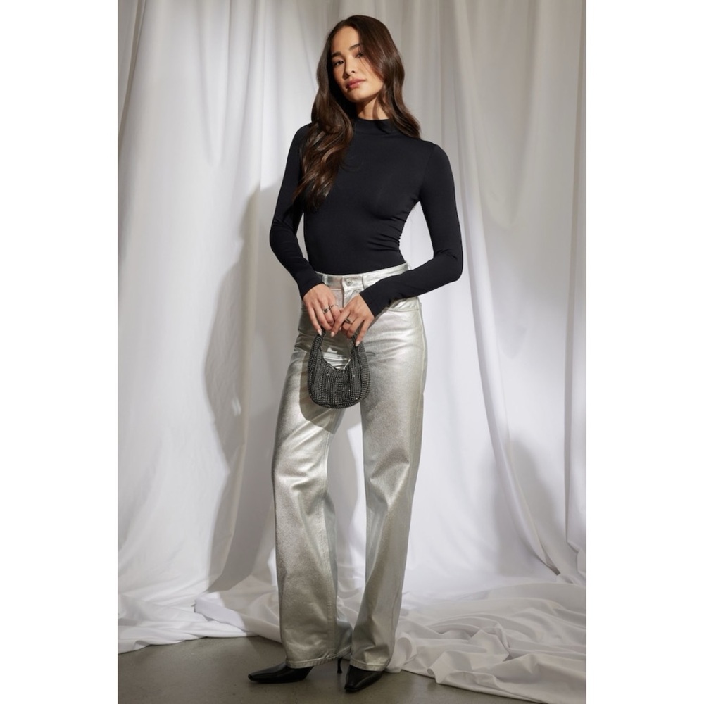 NEW Dynamite Denim Metallic Heidi Wide Leg Jeans in Silver